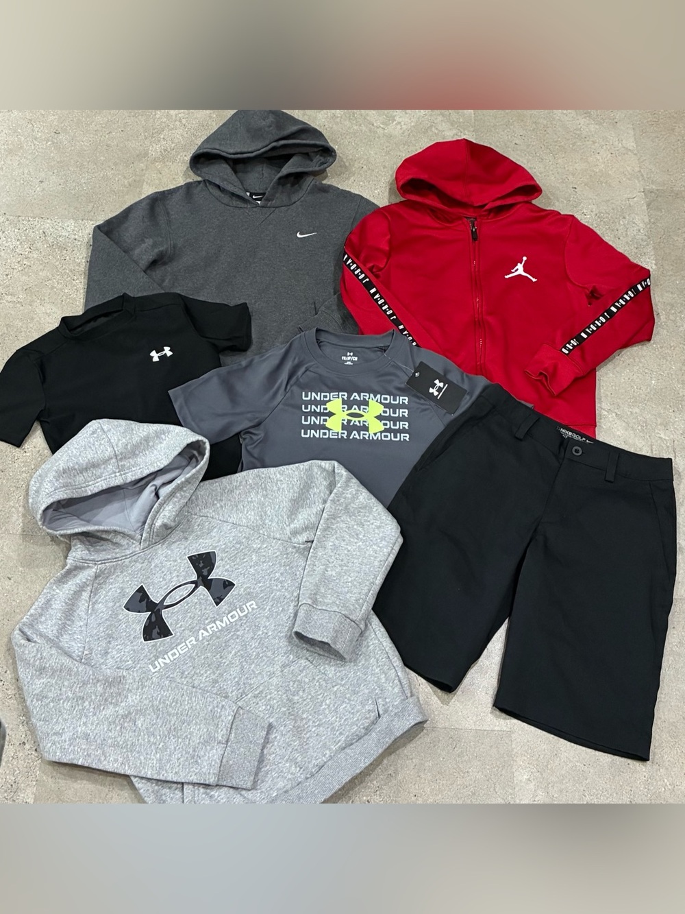Boys NIKE/UNDER ARMOUR Shorts..Shirts & Sweatshirts Lot, sz Small….1 NWT